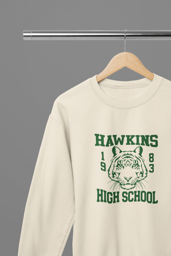 Stranger Things Hawkins High School - TV Show T-Shirt/Sweatshirt - Poster Kingz - S - Sand - Sweatshirt