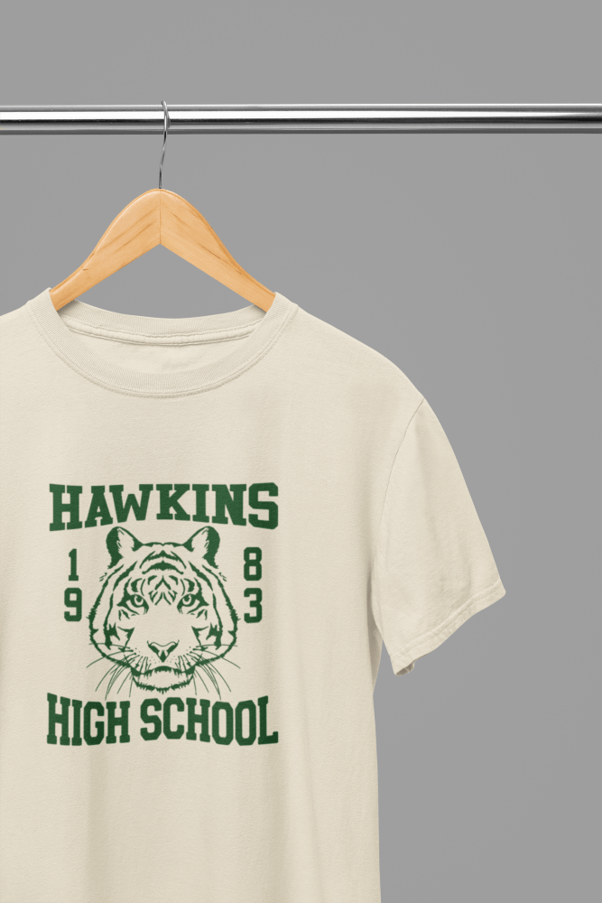 Stranger Things Hawkins High School - TV Show T-Shirt/Sweatshirt - Poster Kingz - S - Sand - T-Shirt