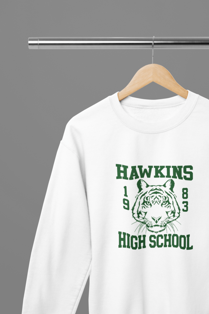 Stranger Things Hawkins High School - TV Show T-Shirt/Sweatshirt - Poster Kingz - S - White - Sweatshirt