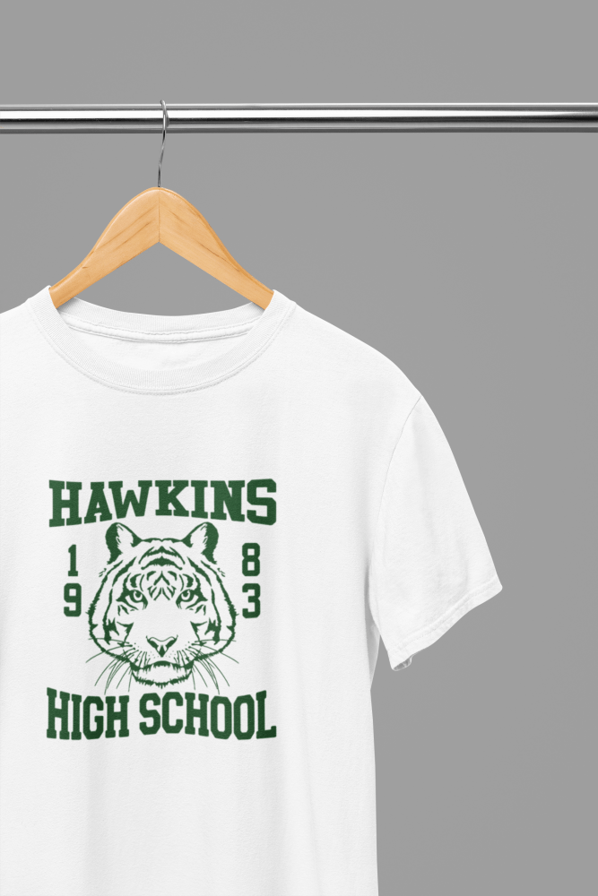 Stranger Things Hawkins High School - TV Show T-Shirt/Sweatshirt - Poster Kingz - S - White - T-Shirt