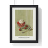 Strawberries and Cream Print framed in a black frame, ready to hang
