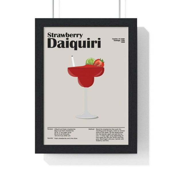Strawberry Daiquiri cocktail poster framed in black Poster Kingz frame