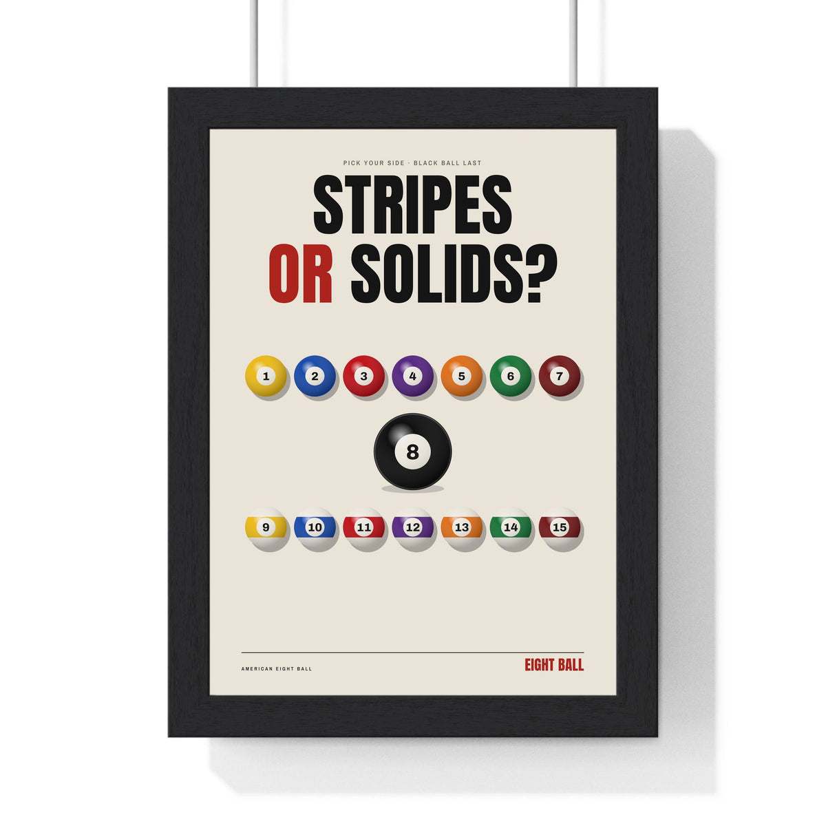 Stripes or Solids Pool print framed in a black frame, ready to hang