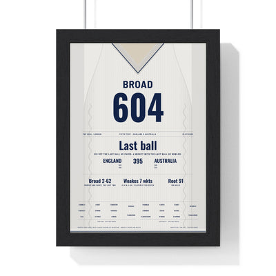 Stuart Broad The Oval 2023 Cricket Poster - Final Test Jumper Print framed in a black frame, ready to hang