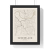 Sunderland street map poster in cream, minimal city map print framed in a black frame