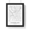 Sunderland street map poster in white, minimal city map print framed in a black frame