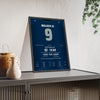 Seattle Seahawks Super Bowl LX Poster - Kenneth Walker III 9 MVP Jersey Print framed and leaning on a sideboard