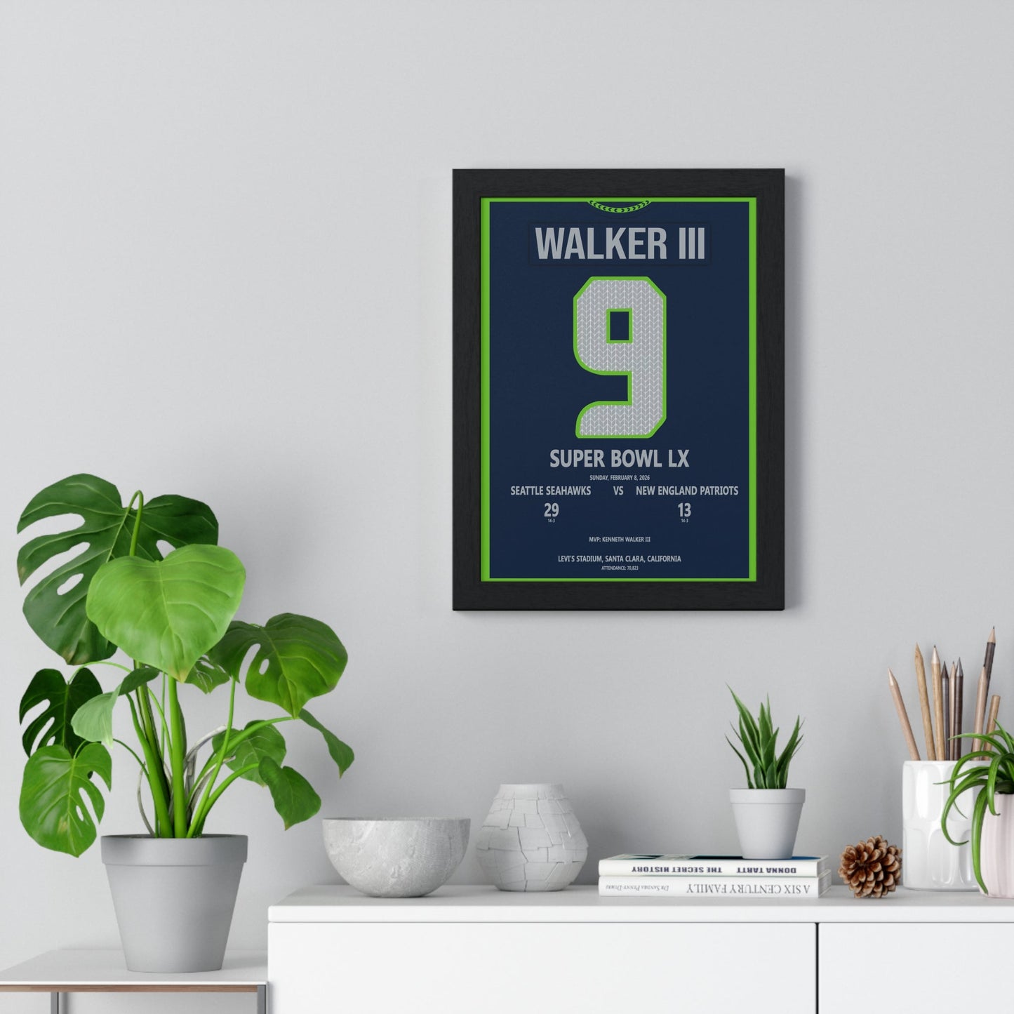 Framed Super Bowl LX Seahawks Walker III MVP Print poster