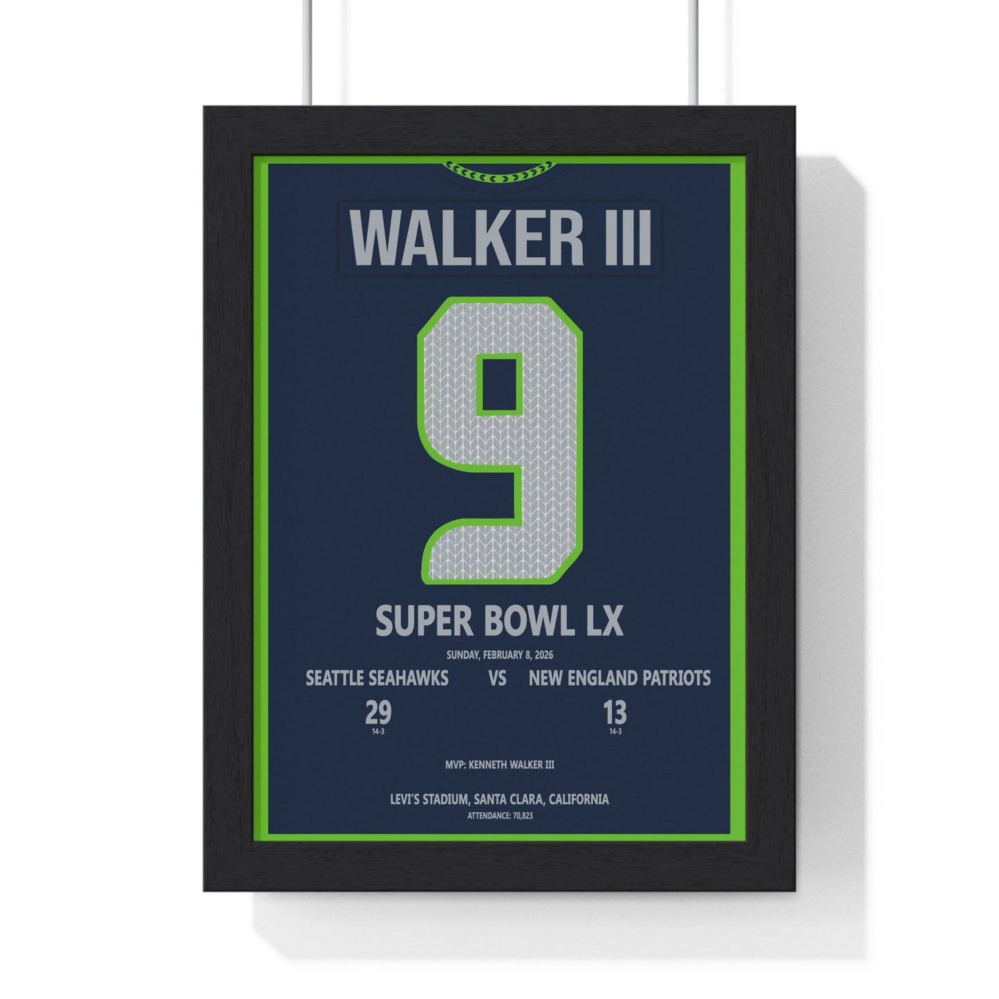 Framed Super Bowl LX Seahawks Walker III MVP Print poster