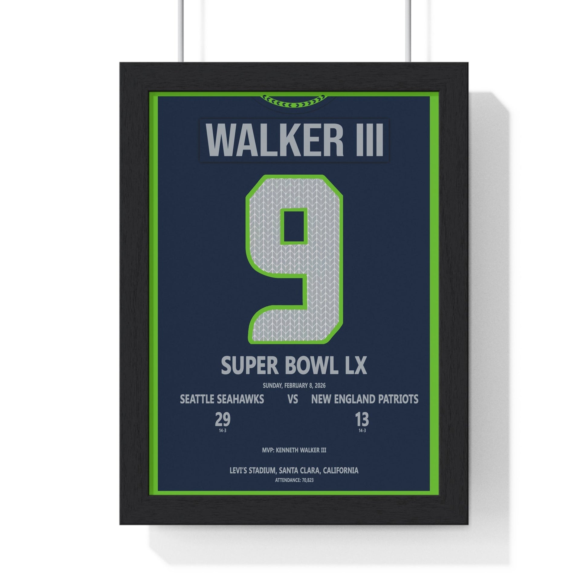 Framed Super Bowl LX Seahawks Walker III MVP Print poster