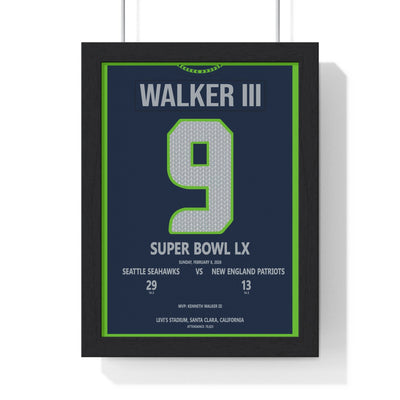 Framed Super Bowl LX Seahawks Walker III MVP Print poster