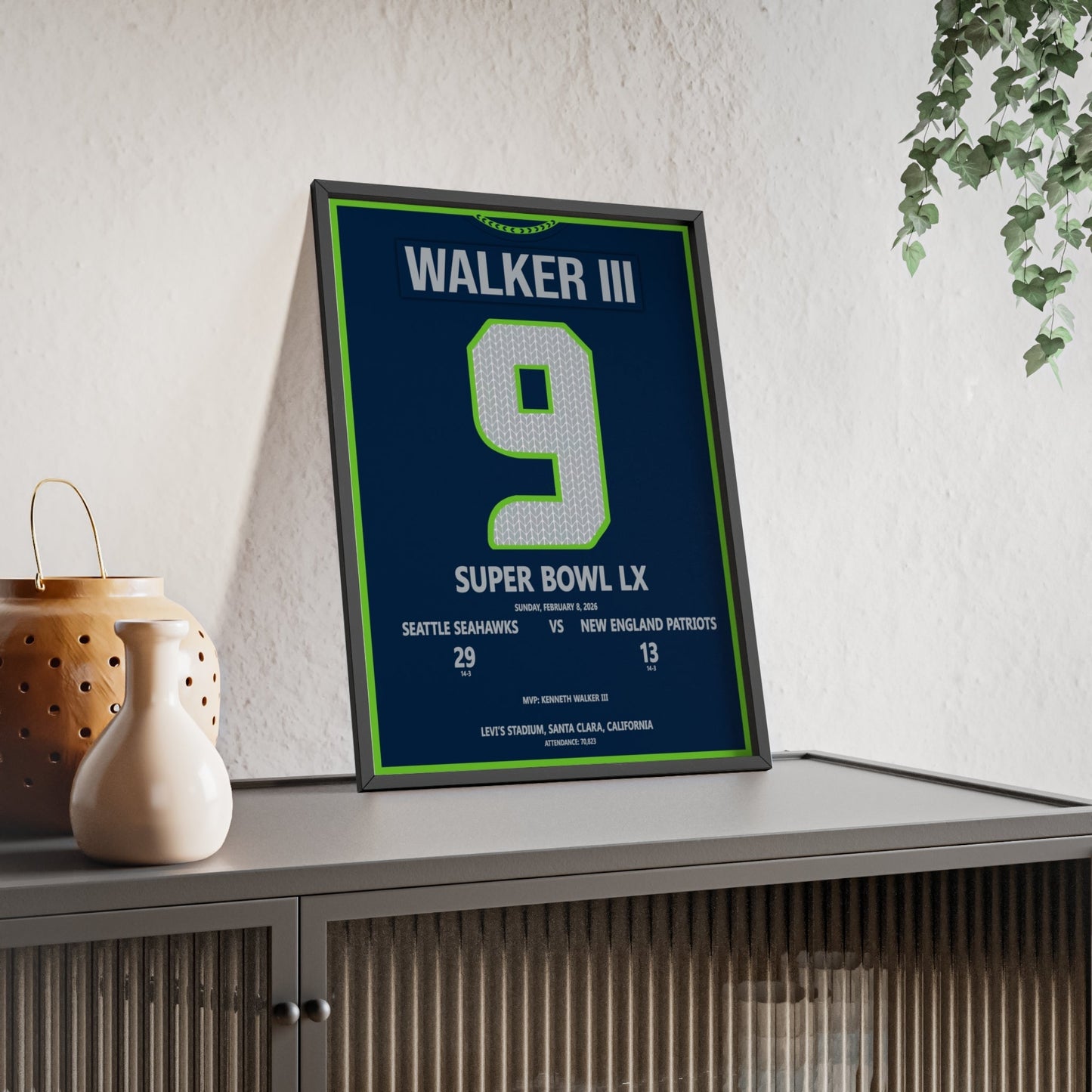 Framed Super Bowl LX Seahawks Walker III MVP Print poster