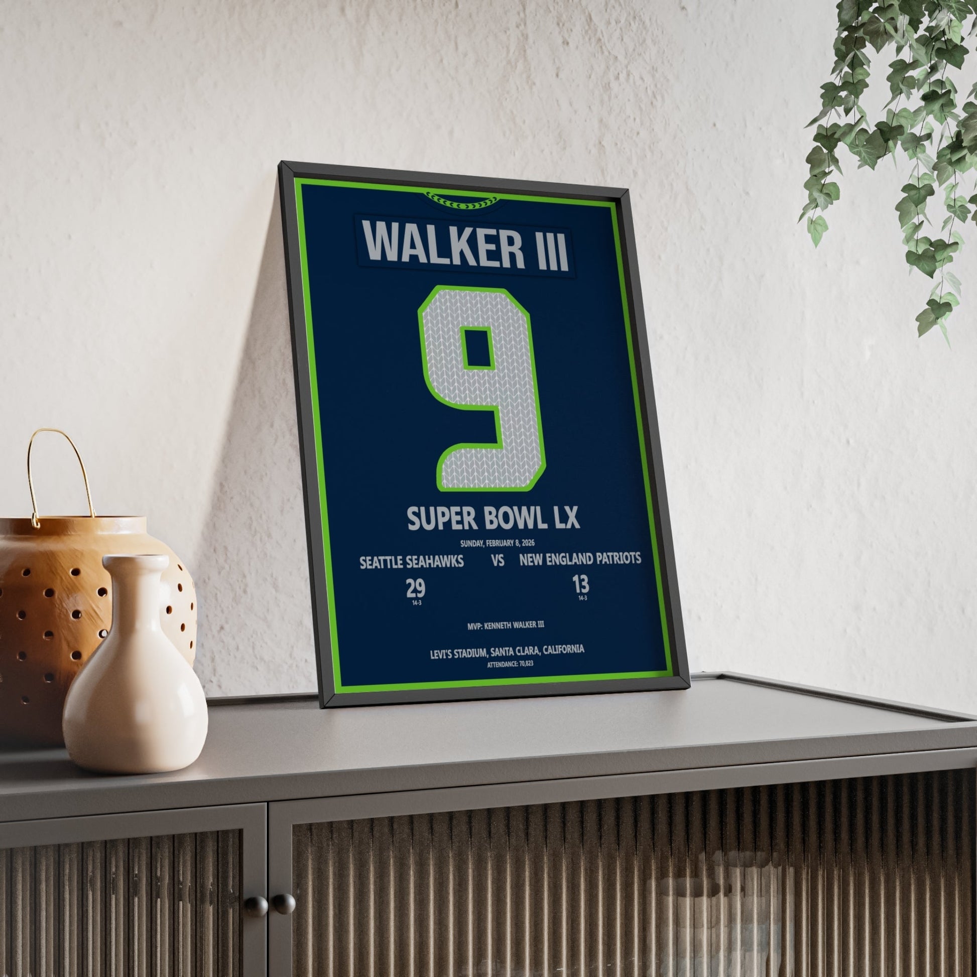 Framed Super Bowl LX Seahawks Walker III MVP Print poster
