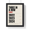 Surrey County Champions 2022-2024 print framed in a black frame, ready to hang