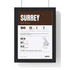 Surrey Cricket print framed in a black frame, ready to hang