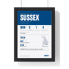 Sussex Cricket print framed in a black frame, ready to hang