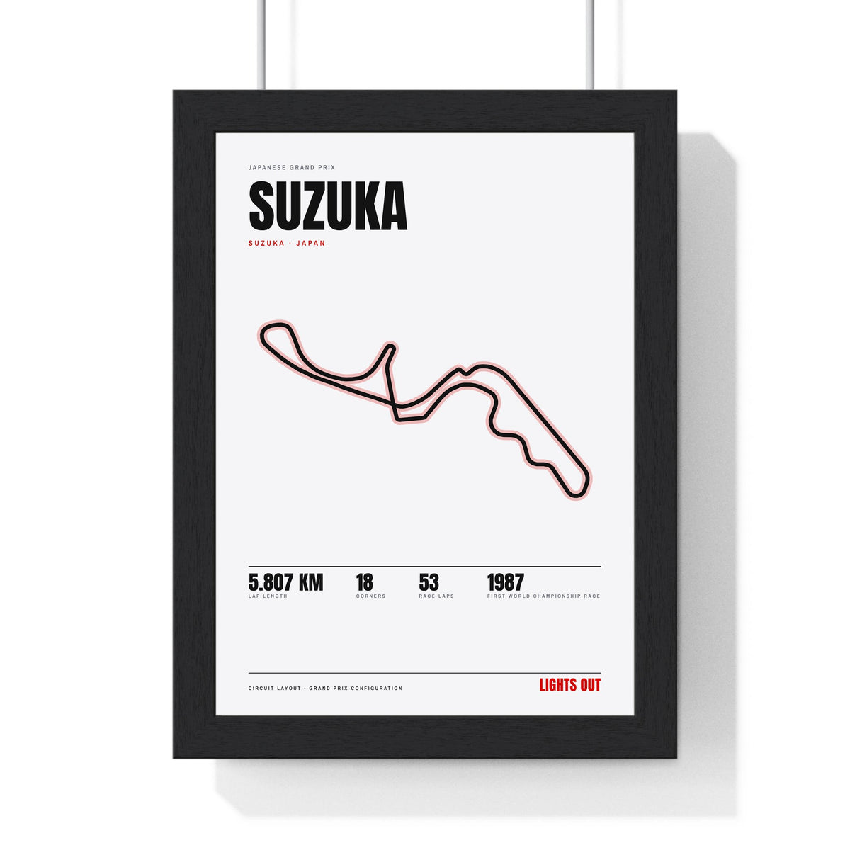 Suzuka Circuit print White framed in a black frame, ready to hang