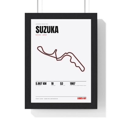 Suzuka Circuit print White framed in a black frame, ready to hang