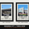 Swansea City Then & Now Stadium Set | Vetch Field + Liberty Stadium Prints - framed prints shown together as a set