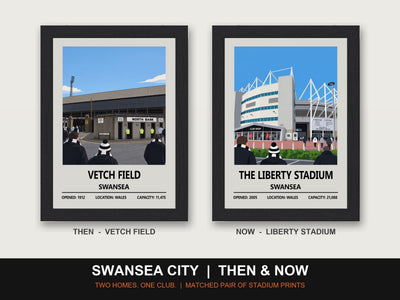 Swansea City Then & Now Stadium Set | Vetch Field + Liberty Stadium Prints