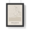 Swansea street map poster in cream, minimal city map print framed in a black frame