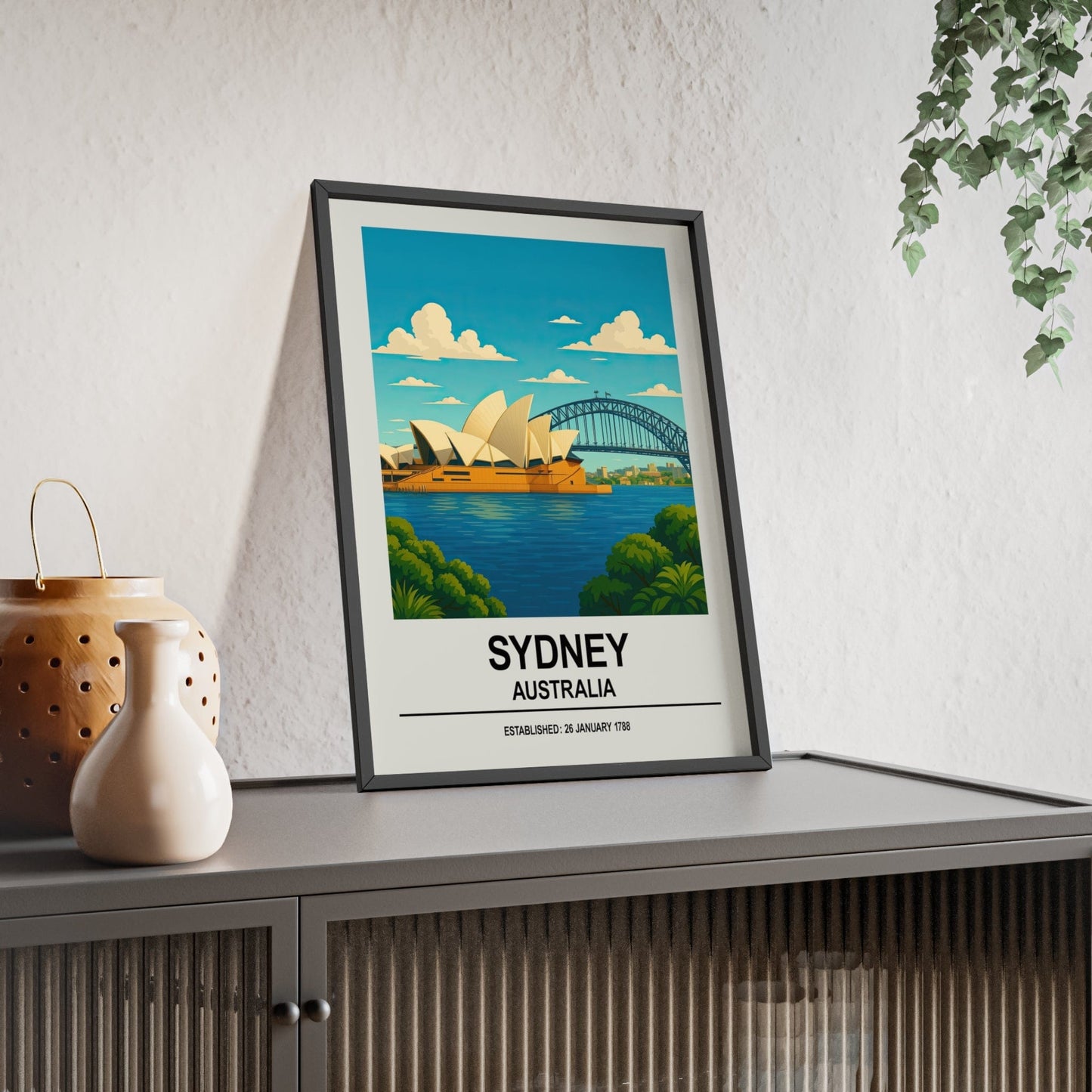 Framed Sydney travel poster back view