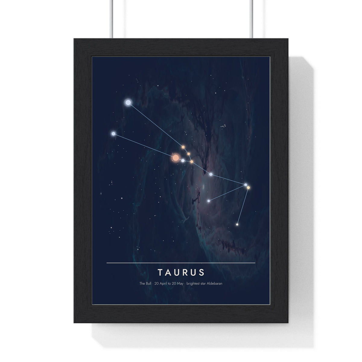 Taurus Constellation print framed in a black frame, ready to hang