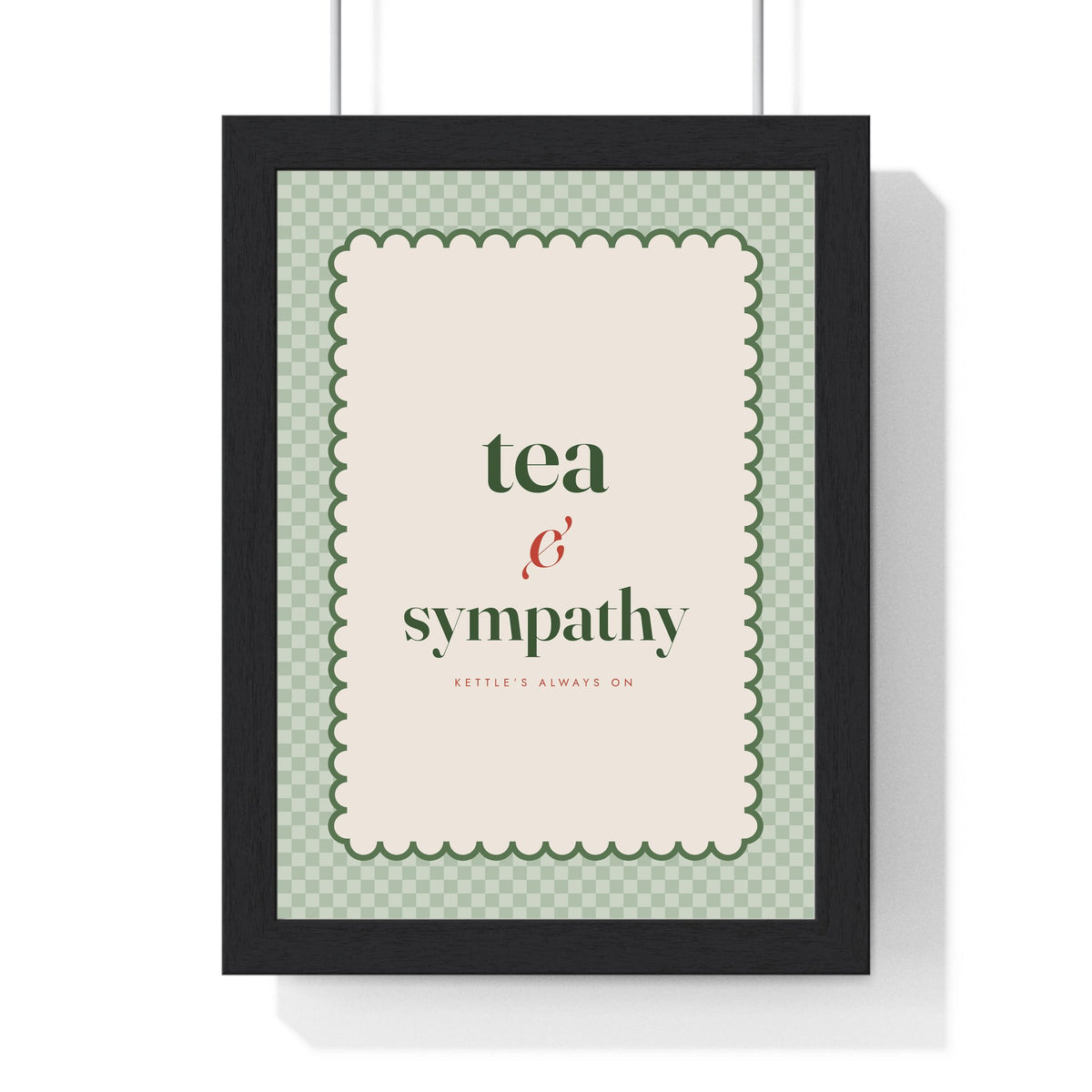 Tea and Sympathy Print framed in a black frame, ready to hang