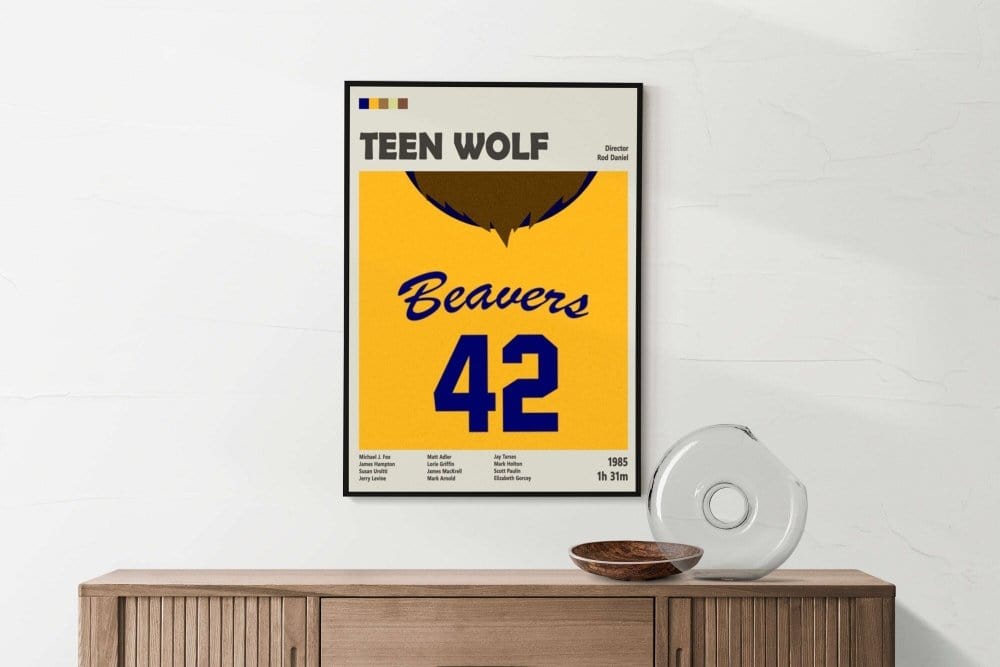 Black t-shirt with Teen Wolf 1985 Movie Poster - 80s Classic Comedy Horror Art Print front view