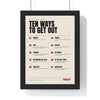 Ten Ways To Get Out Cricket print framed in a black frame, ready to hang