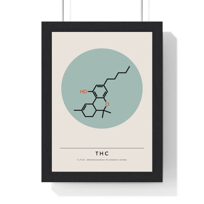 THC Molecule print framed in a black frame, ready to hang
