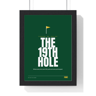 The 19th Hole Golf print framed in a black frame, ready to hang