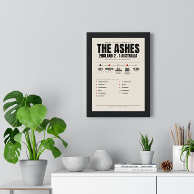 The Ashes 2005 print framed on a living room wall