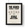 The Ashes 2010-11 print framed in a black frame, ready to hang