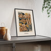 The Bakery Print framed and leaning on a sideboard
