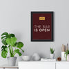 The Bar Is Open Print framed on a living room wall