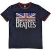 Navy t-shirt with The Beatles Unisex Ringer - Drop T Logo & Vintage Flag (Navy Blue) Official Merch