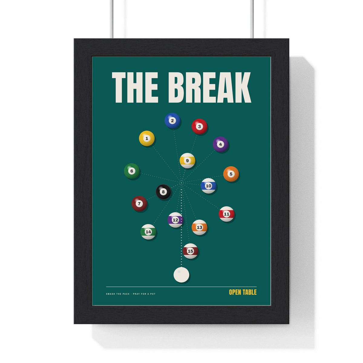 The Break Pool print framed in a black frame, ready to hang