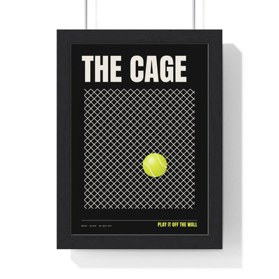 The Cage Padel print framed in a black frame, ready to hang