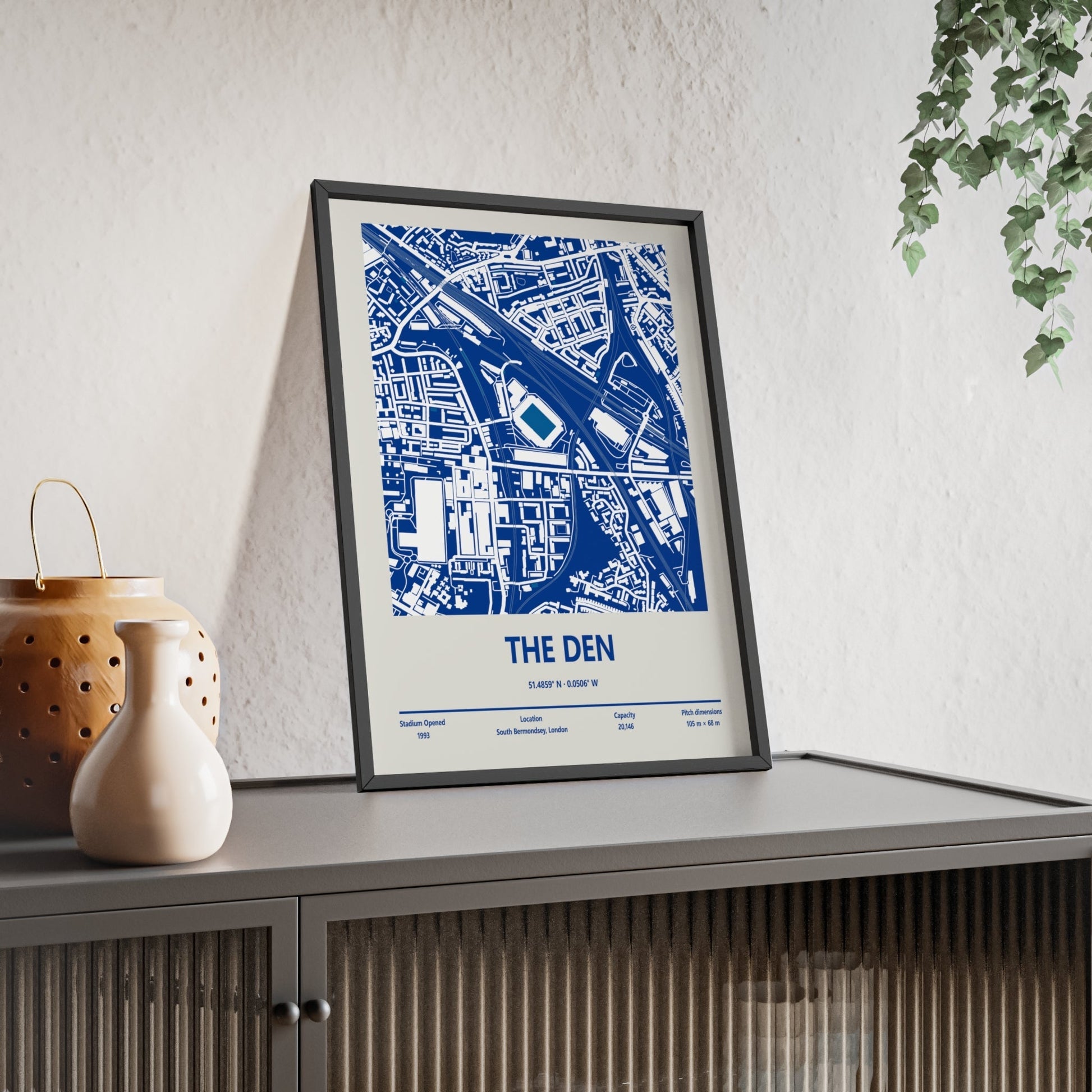 Framed The Den Stadium map print