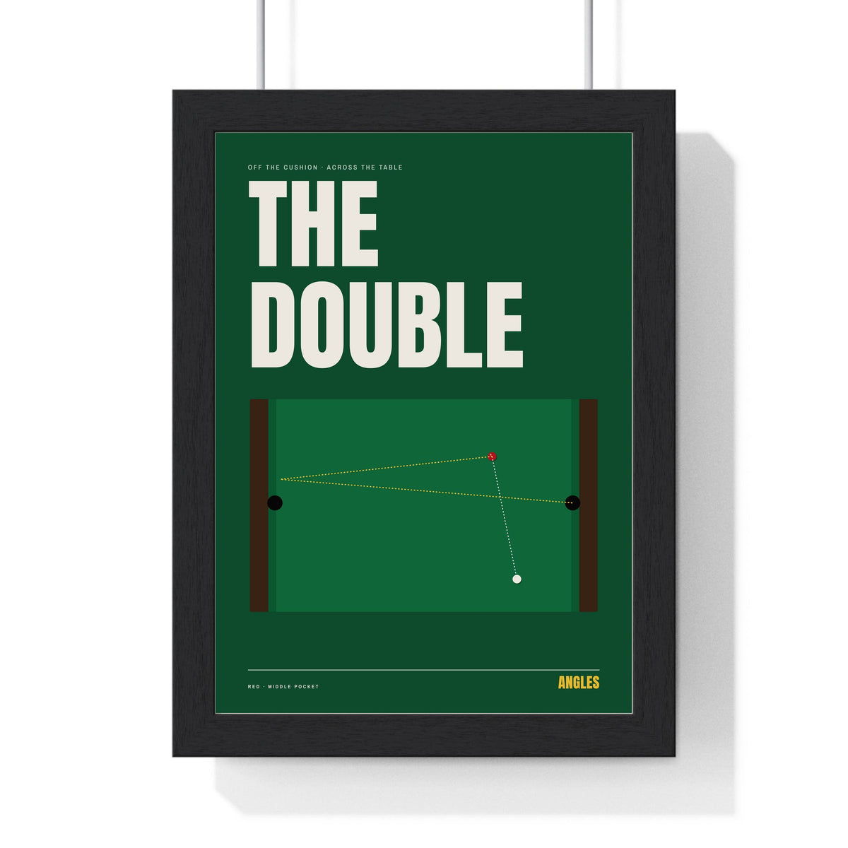 The Double Snooker print framed in a black frame, ready to hang