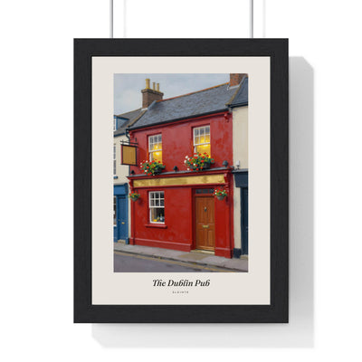 The Dublin Pub Print framed in a black frame, ready to hang