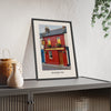 The Dublin Pub Print framed and leaning on a sideboard