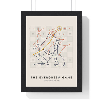 The Evergreen Game Chess print framed in a black frame, ready to hang