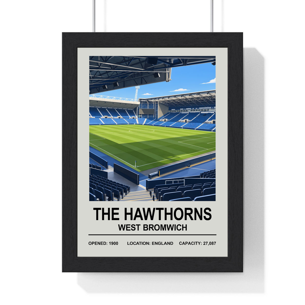 West Bromwich Albion The Hawthorns print framed in a black frame, ready to hang