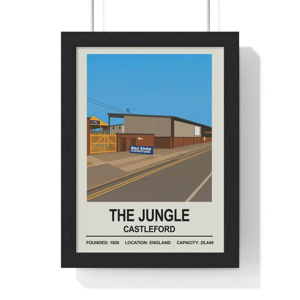 The Jungle Castleford Tigers stadium print framed in black MDF with perspex