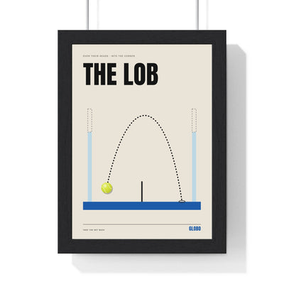 The Lob Padel print framed in a black frame, ready to hang