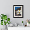 The Local Pub Print framed on a living room wall