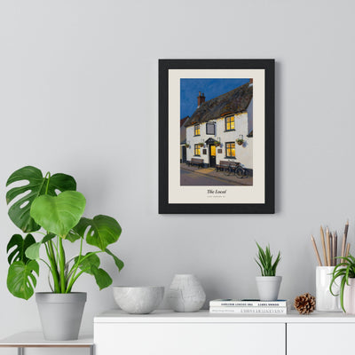 The Local Pub Print framed on a living room wall