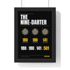 The Nine-Darter Darts print framed in a black frame, ready to hang